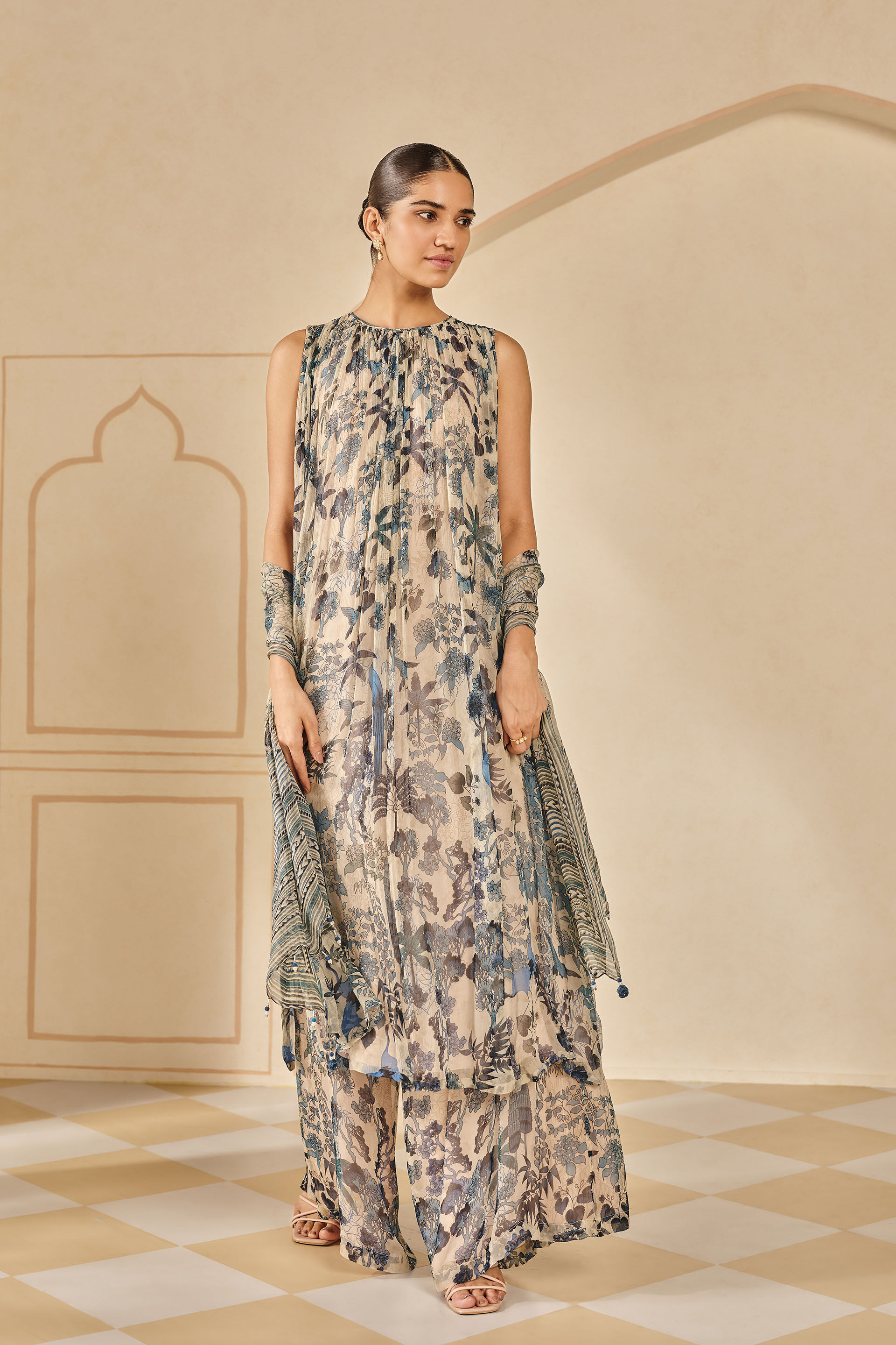 Turaya Printed Sharara Set - Beige, Beige, image 1